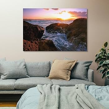 Amazon.co.jp: 絵画 京都府 浜月海岸の秋の夕日インテリア 絵画
